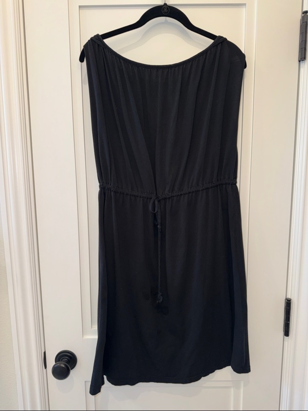 Bobi! Boatneck, Cotton, Sleeveless, Navy Drawstring Waist Dress. Classic.Medium.